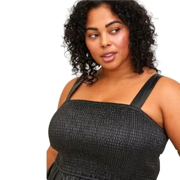 TORRID BlackβPeplum Fauxe Leather Crop Smocked Tank Top Classic Preppy 1X - Picture 4 of 16